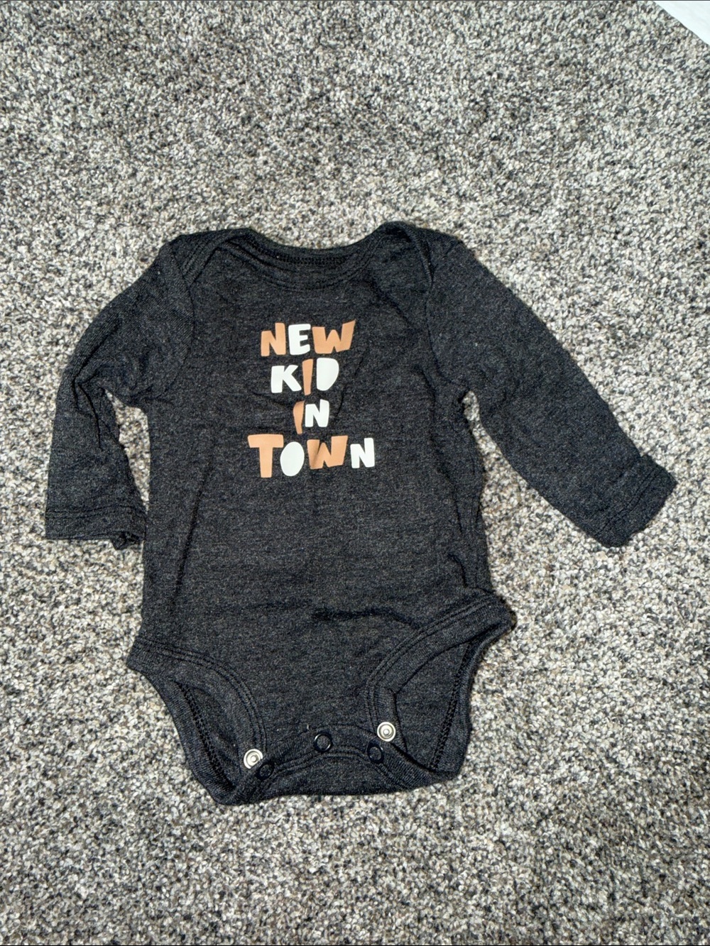 Carter's Black Long-Sleeve One-Piece with 'New Kid In Town' Graphic